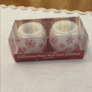 Flameless Real Wax LED Candles - Red Snowflake Design